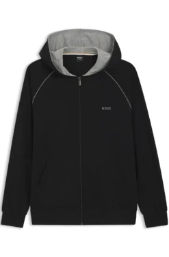 Hoodie mit Reißverschluss aus Stretch-Baumwolle mit Kontrastpaspeln