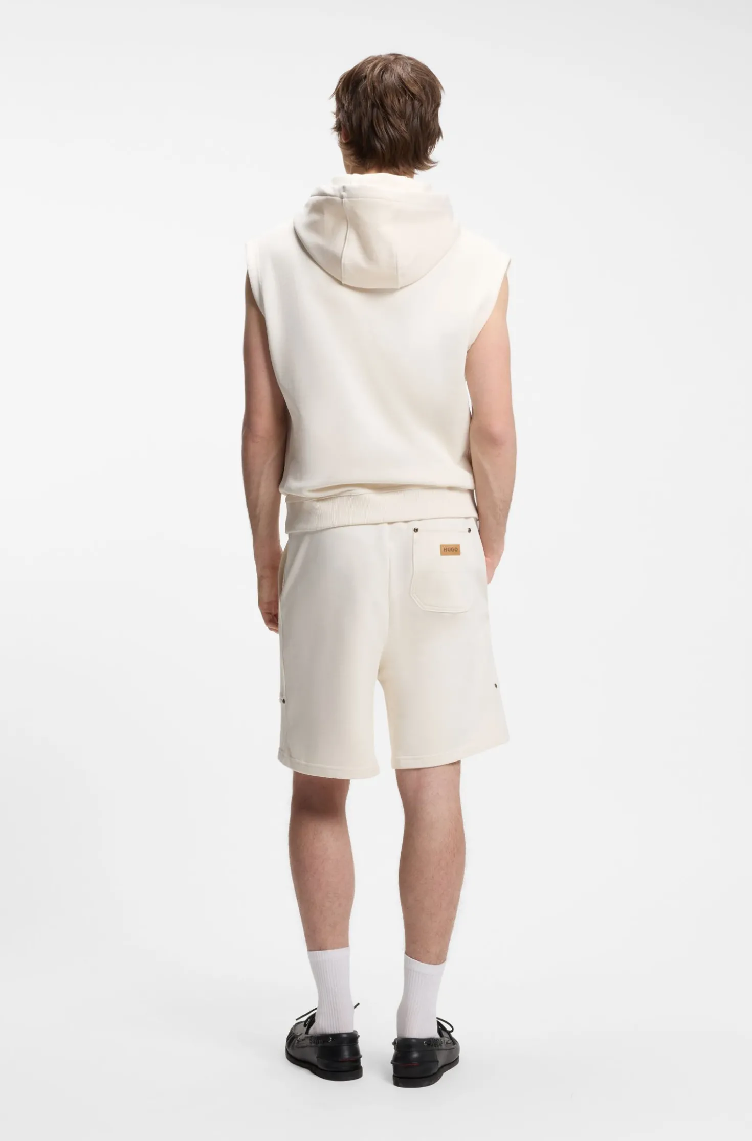 Hoodie ohne Ärmel aus Baumwoll-Terry mit Logo-Aufnäher