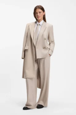Hose aus meliertem Flanell mit weitem Beinverlauf und Bundfalten vorne