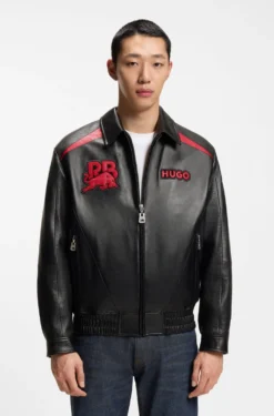 HUGO x RB Lederjacke mit Stier-Motiven