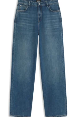 Indigoblaue Boyfriend-Fit Jeans aus Baumwollgemisch