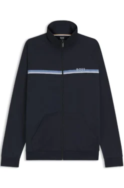 Jacke aus Baumwoll-Terry mit Streifen und Logo