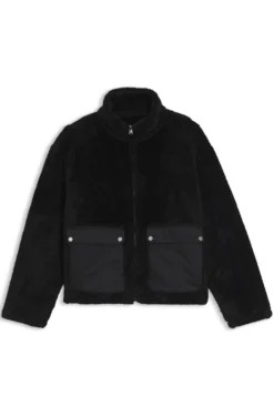 Jacke aus Kunstfell mit kontrastierenden aufgesetzten Taschen