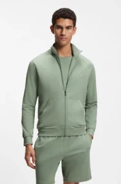 Jacke aus Stretch-Baumwolle mit Reißverschluss und Kontrast-Paspeln