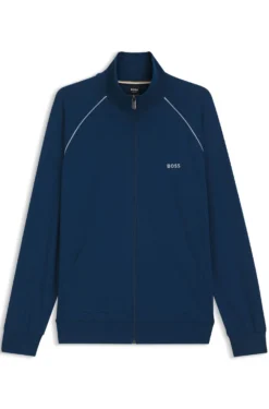 Jacke aus Stretch-Baumwolle mit Reißverschluss und Kontrast-Paspeln