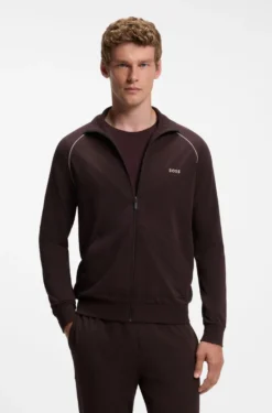 Jacke aus Stretch-Baumwolle mit Reißverschluss und Kontrast-Paspeln