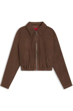 Jacke aus Veloursleder mit gerafftem Saum