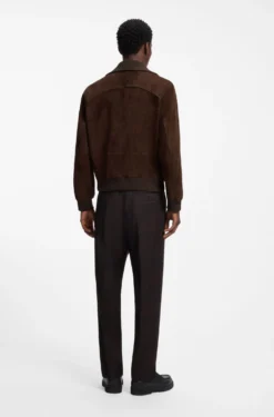 Jacke aus Veloursleder mit Rippbündchen aus Stretch-Baumwolle