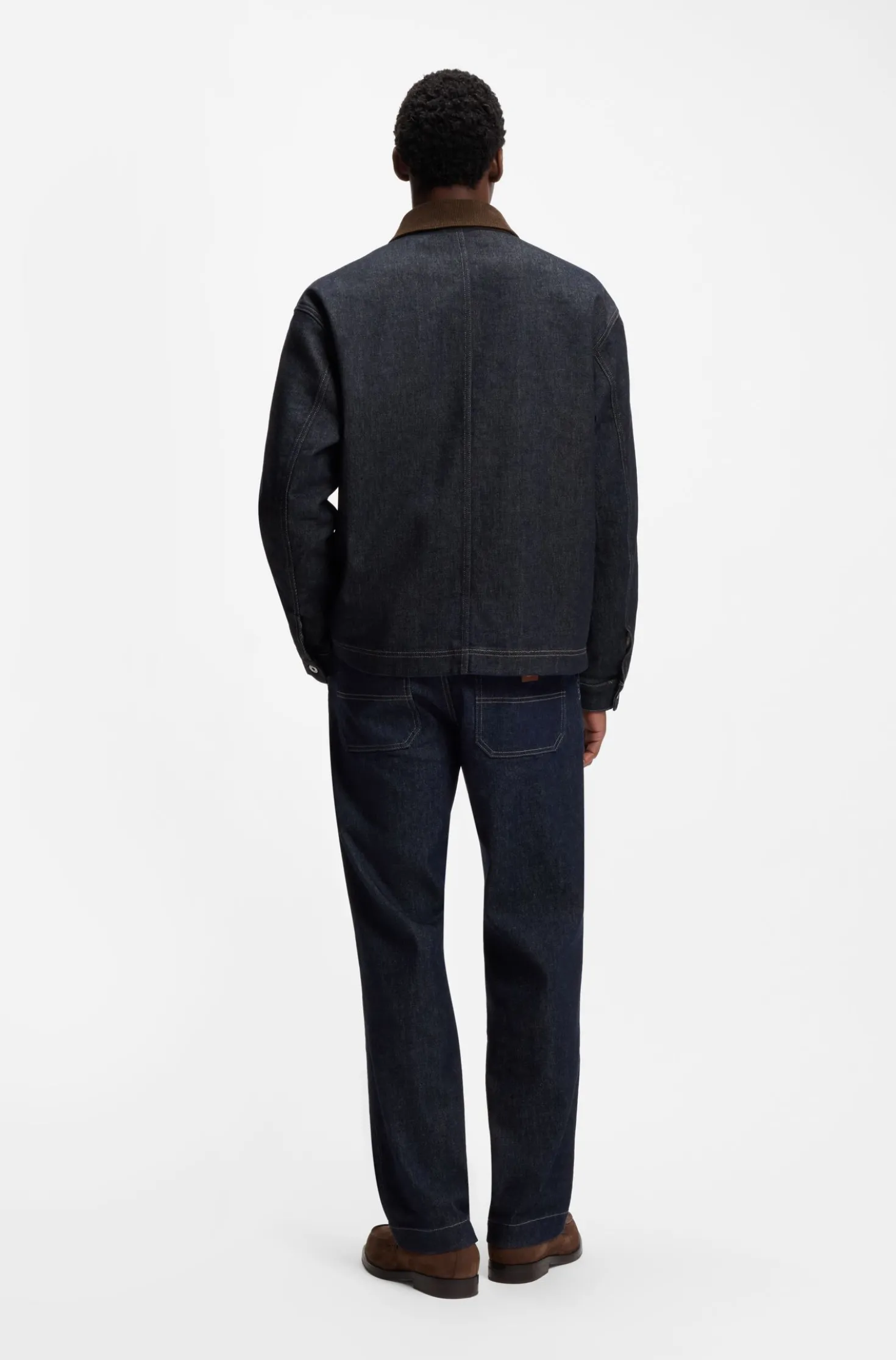 Jacke mit Kontrastkragen aus indigoblauem Denim