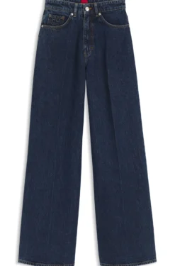 Jeans aus blauem Denim mit weitem Beinverlauf und Bundfalten auf der Vorderseite