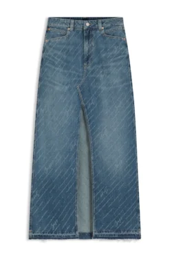 Jeansrock mit Logo-Nadelstreifen und Schlitz vorn