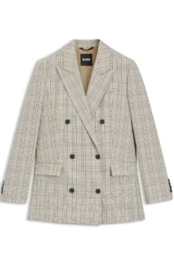 Karierter Regular-Fit Blazer aus elastischem Woll-Mix