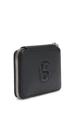 Kleine Geldbörse mit genarbter Struktur, Reißverschluss und Double-B-Monogramm