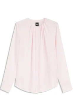 Kragenlose Regular-Fit Bluse aus Stretch-Seide