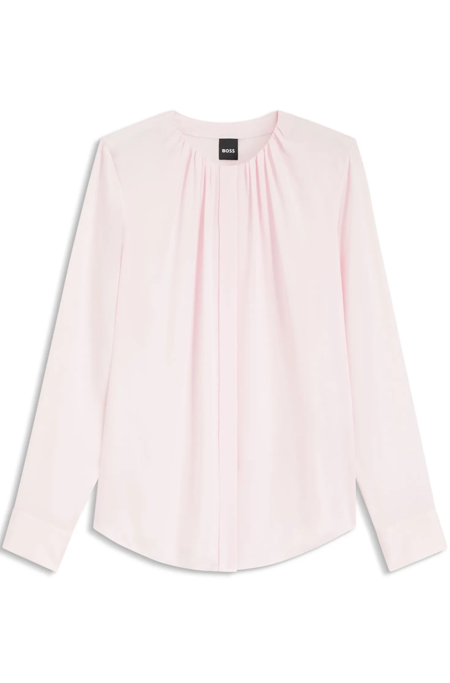 Kragenlose Regular-Fit Bluse aus Stretch-Seide