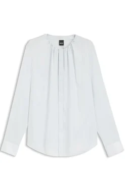 Kragenlose Regular-Fit Bluse aus Stretch-Seide