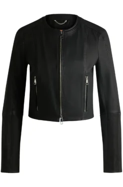 Kragenlose Slim-Fit Lederjacke