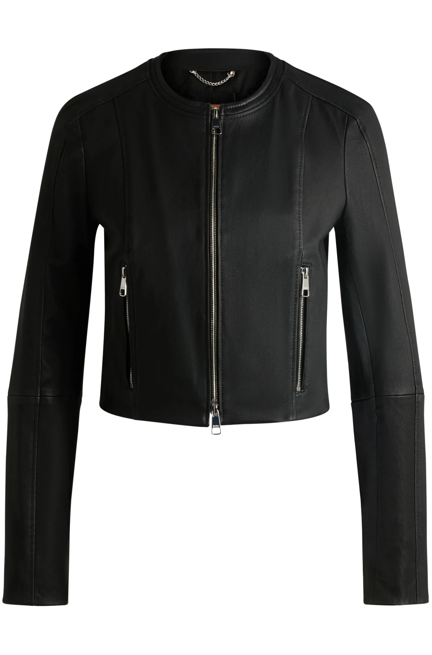 Kragenlose Slim-Fit Lederjacke