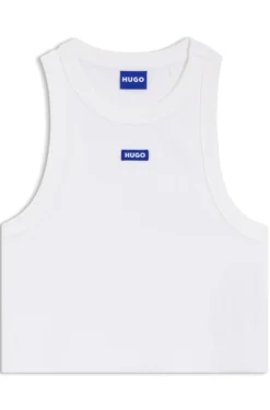 Kurz geschnittenes Tanktop aus Stretch-Baumwolle mit blauem Logo-Label
