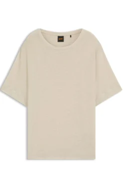 Leinen-T-Shirt mit Logo-Stickerei