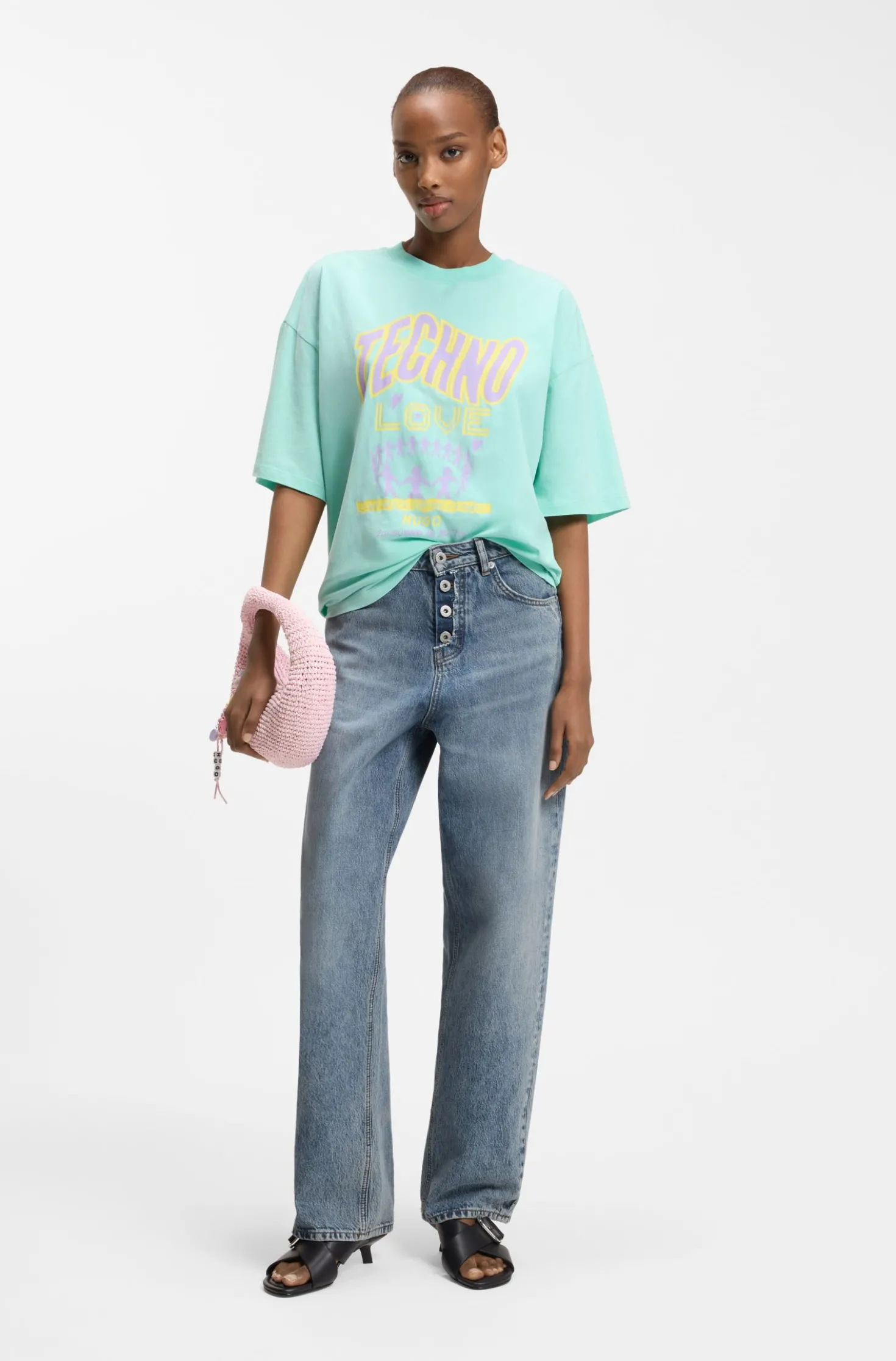 Loose-Fit Jeans aus blauem Denim mit sichtbarem Reißverschluss