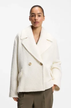 Loose-Fit Mantel aus Bouclé mit zweireihiger Knopfleiste