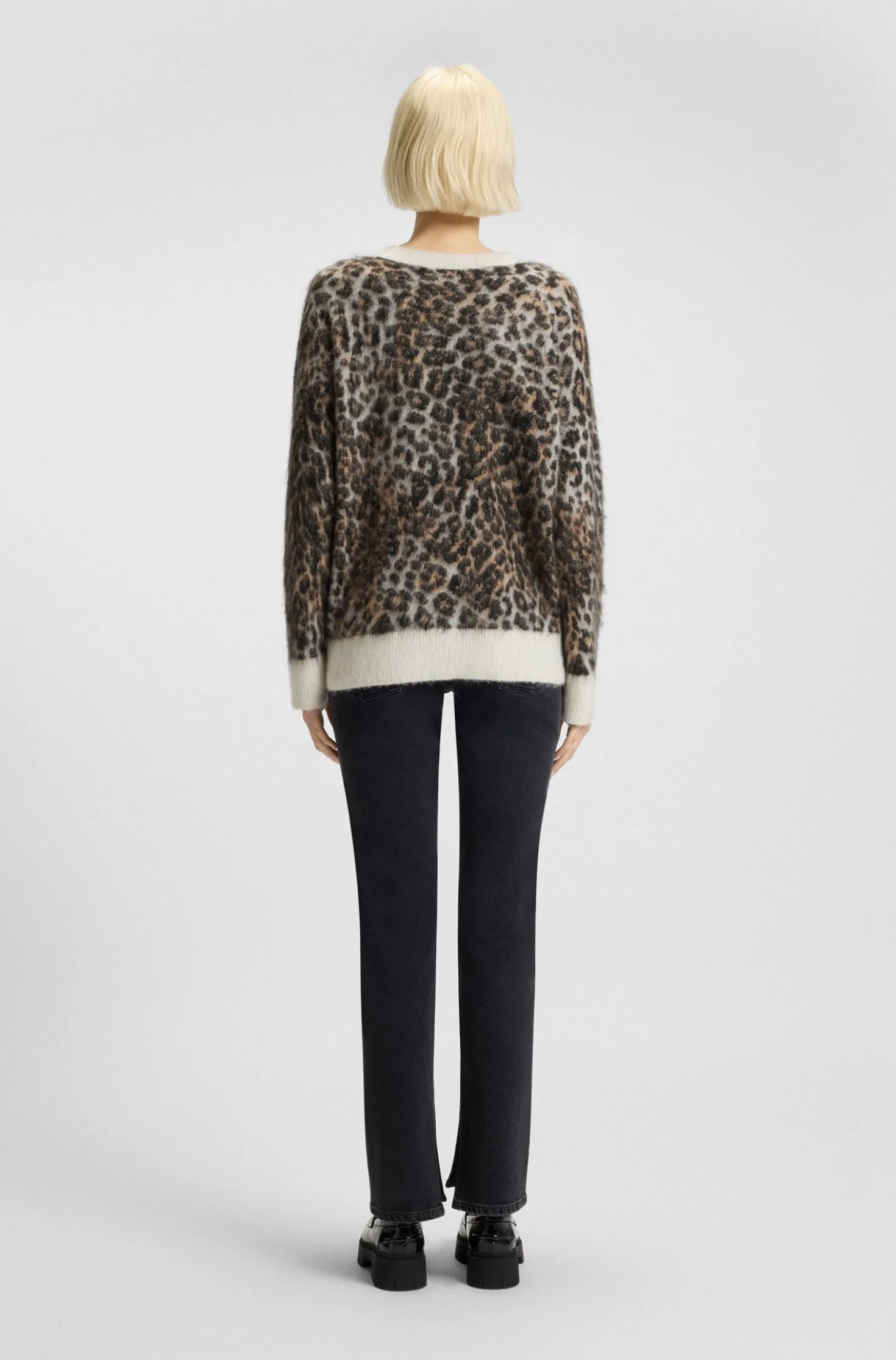 Loose-Fit Strickpullover mit Leoparden-Jacquard