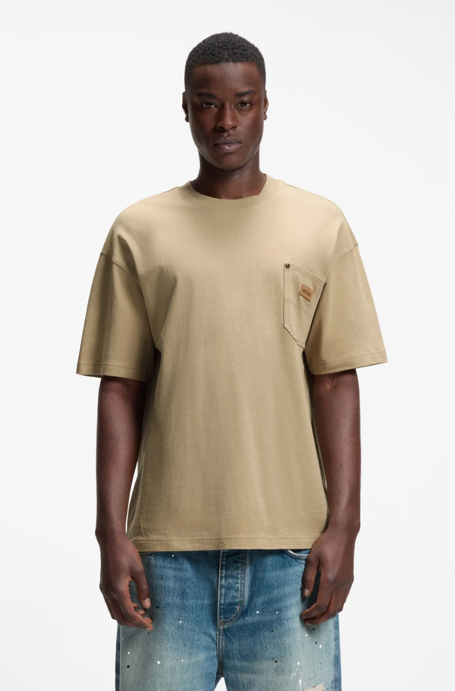 Loose-Fit T-Shirt aus Baumwolle mit Logo-Patch aus Veloursleder
