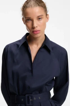 Maxikleid aus Baumwollsatin mit Gürtel