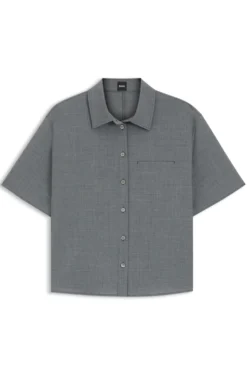 Melierte Cropped-Bluse aus Schurwolle