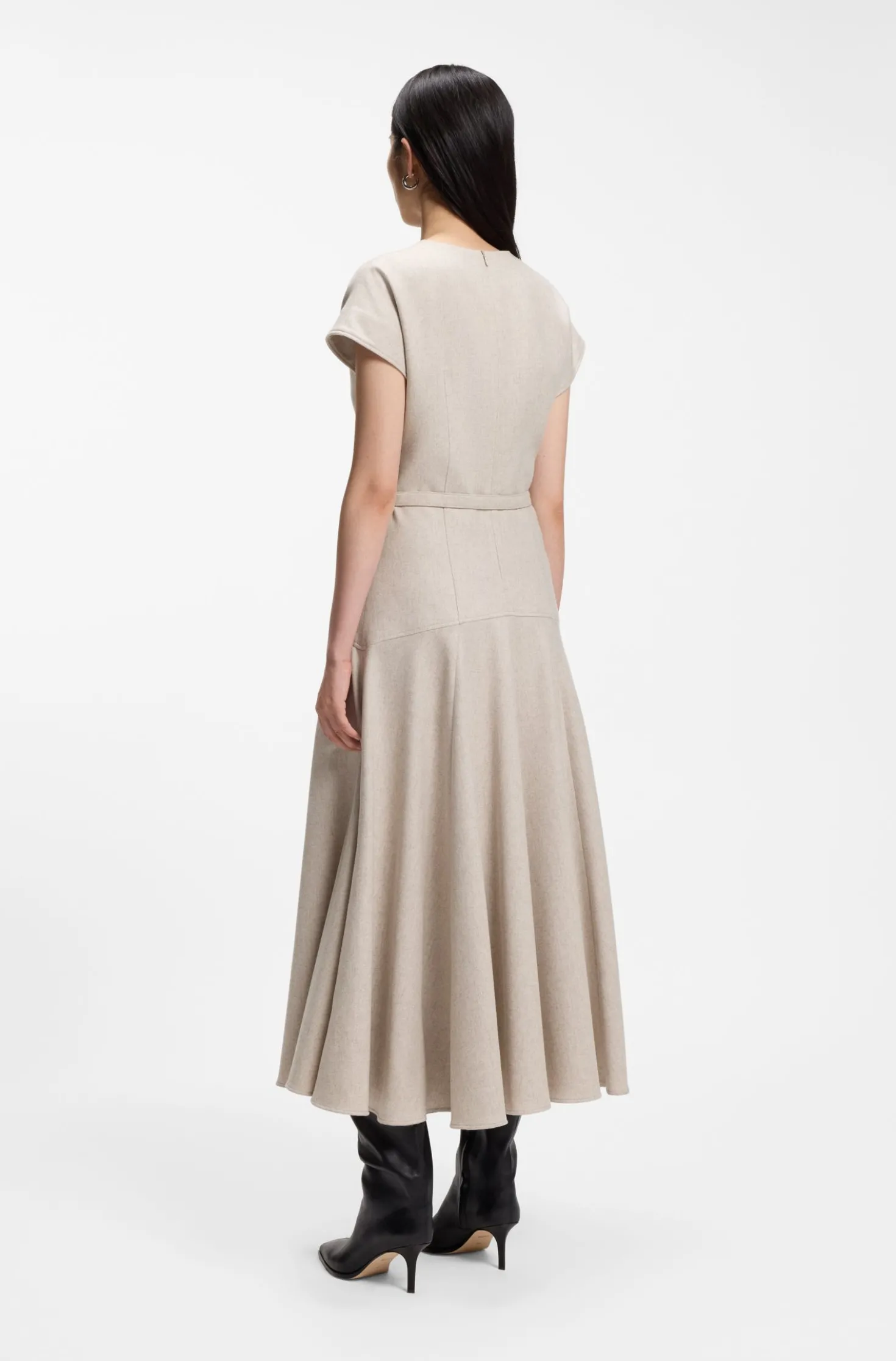 Meliertes Maxikleid aus Flanell mit Gürtel