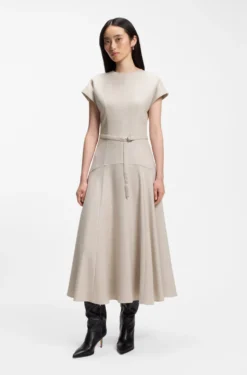 Meliertes Maxikleid aus Flanell mit Gürtel