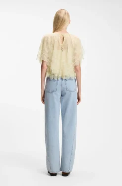 Mini-Cape-Bluse mit Spitzenbesätzen