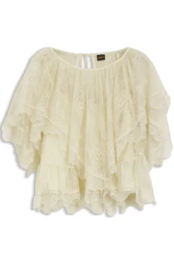 Mini-Cape-Bluse mit Spitzenbesätzen