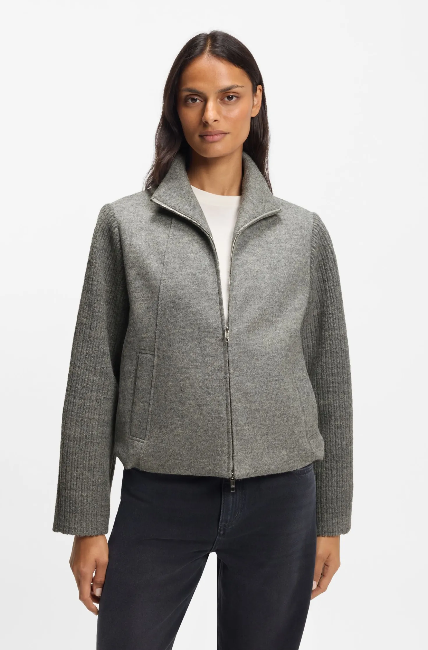 Modern-Fit Jacke aus gekochter Schurwolle