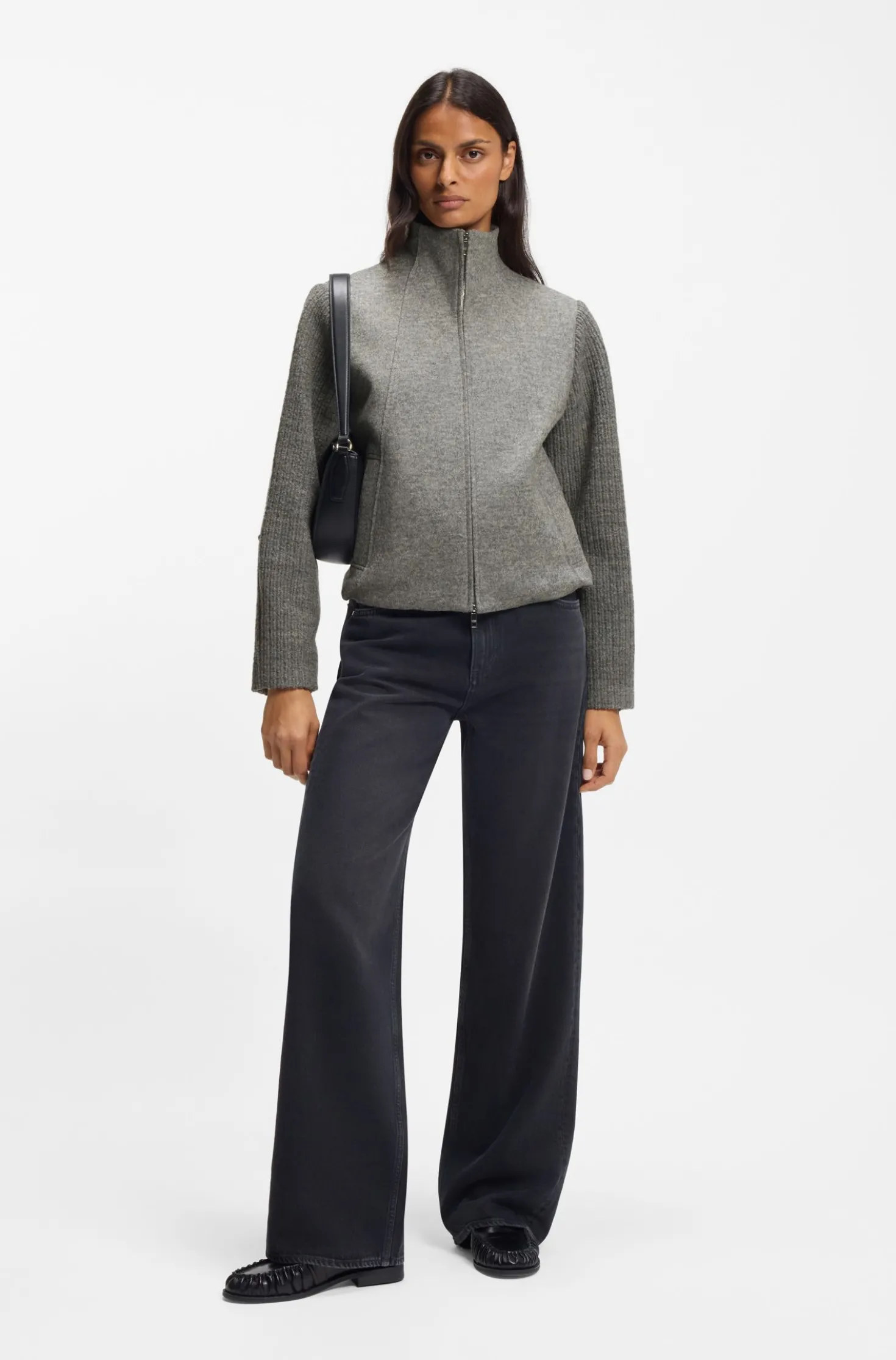 Modern-Fit Jacke aus gekochter Schurwolle