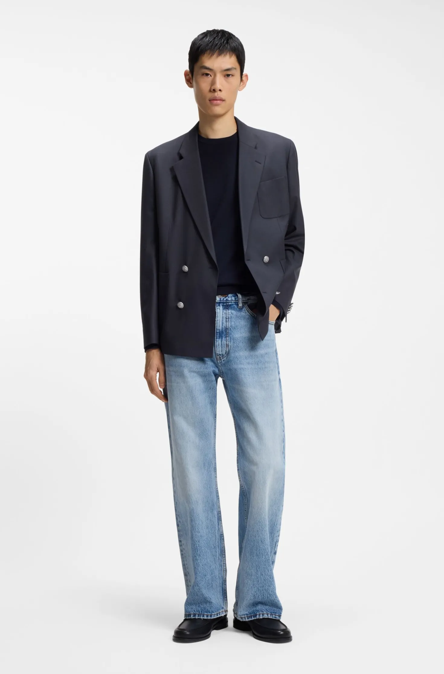 Modern-Fit Popeline-Blazer aus Woll-Mix