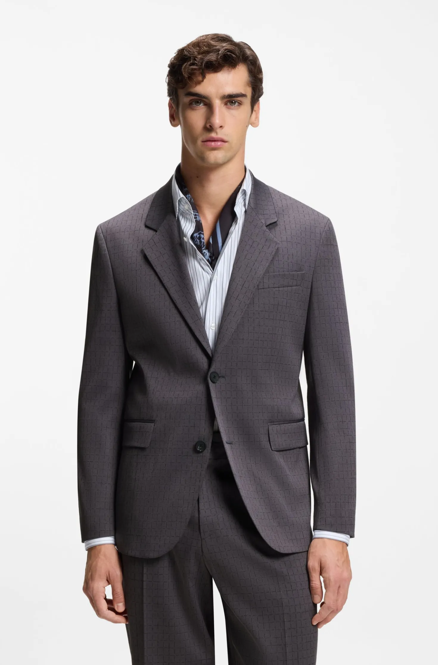 Modern-Fit Sakko aus kariertem Stretch-Gewebe