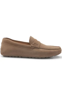 Mokassins aus Veloursleder mit Pennyloafer-Detail