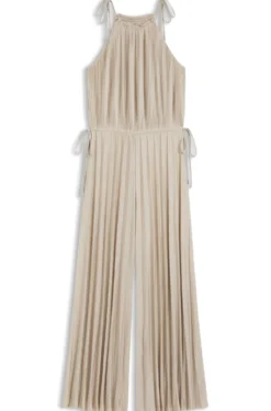 Neckholder-Jumpsuit aus glänzendem Jersey mit Plissee-Falten