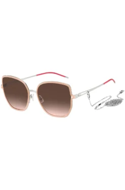 Nudefarbene Sonnenbrille mit geteilten Bügeln und Logo-Kette