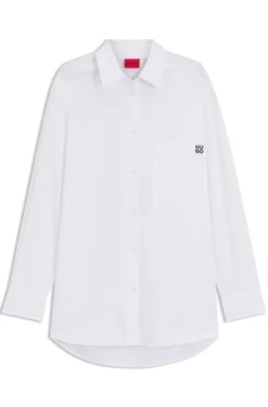 Oversized Bluse aus Baumwoll-Canvas mit Logo-Stickerei