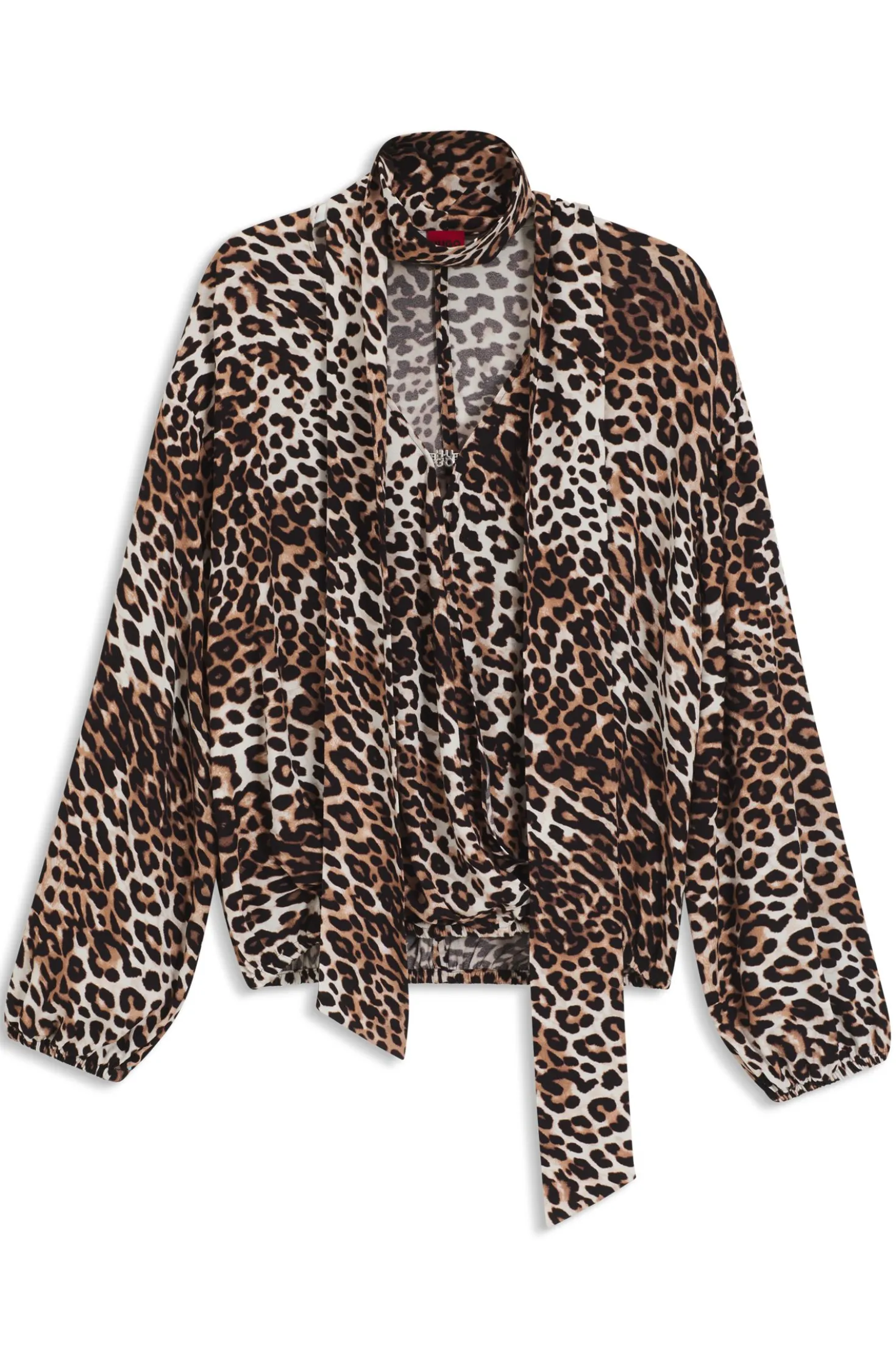 Oversized Bluse mit Leoparden-Print und Schleifenkragen
