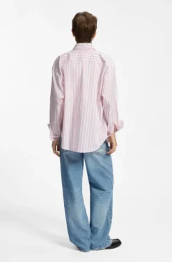 Oversized-Fit Bluse aus gestreifter Baumwolle mit Happy HUGO Logo