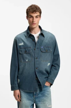 Oversized-Fit Overshirt aus Denim mit Farbspritzern