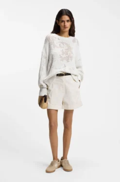 Oversized-Fit Pullover aus Baumwoll-Mix mit Strickmuster