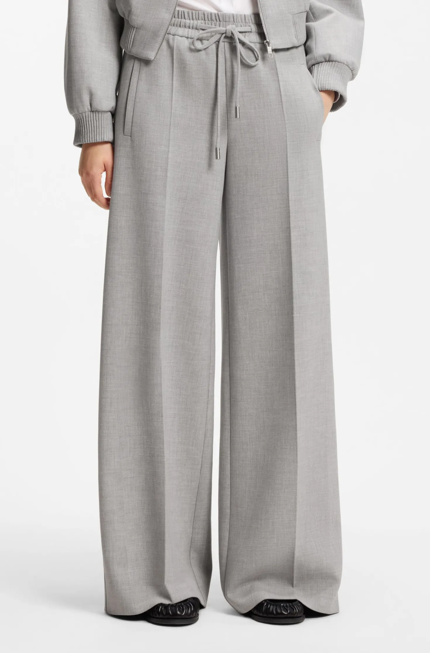 Oversized Hose aus meliertem Stretch-Twill