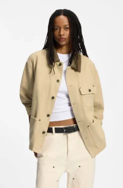 Oversized Jacke aus Baumwoll-Twill mit Kontrastkragen