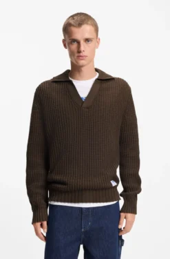 Oversized Pullover mit Waffelstruktur und Johnny-Kragen