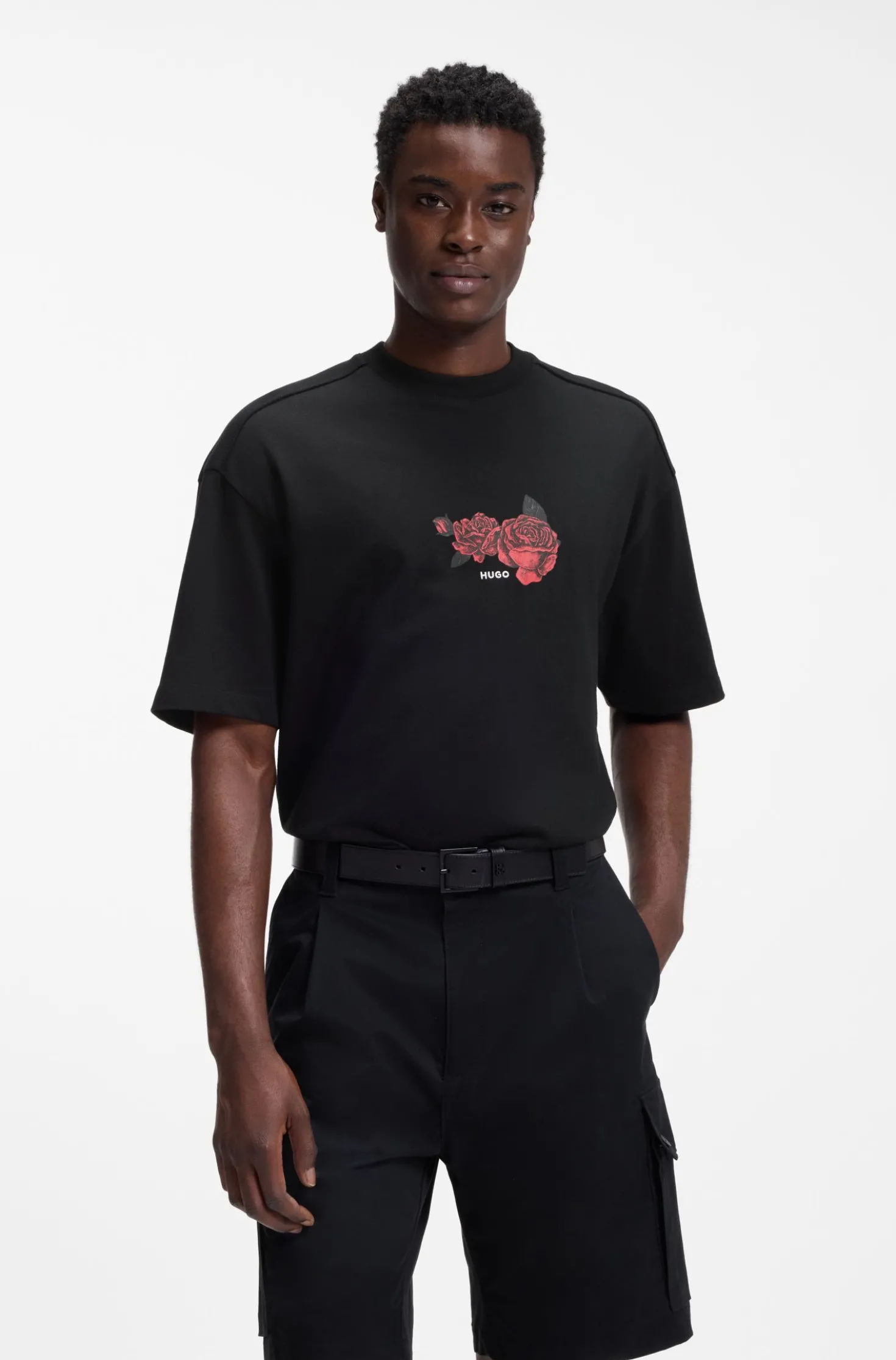 Oversized T-Shirt aus Baumwolle mit Rosen-Grafik im Biker-Stil